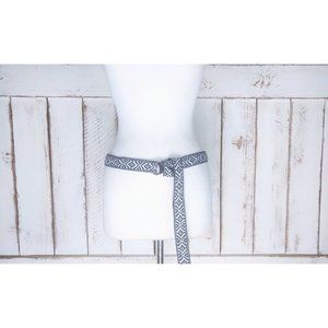 90s blue white tribal print woven cloth belt